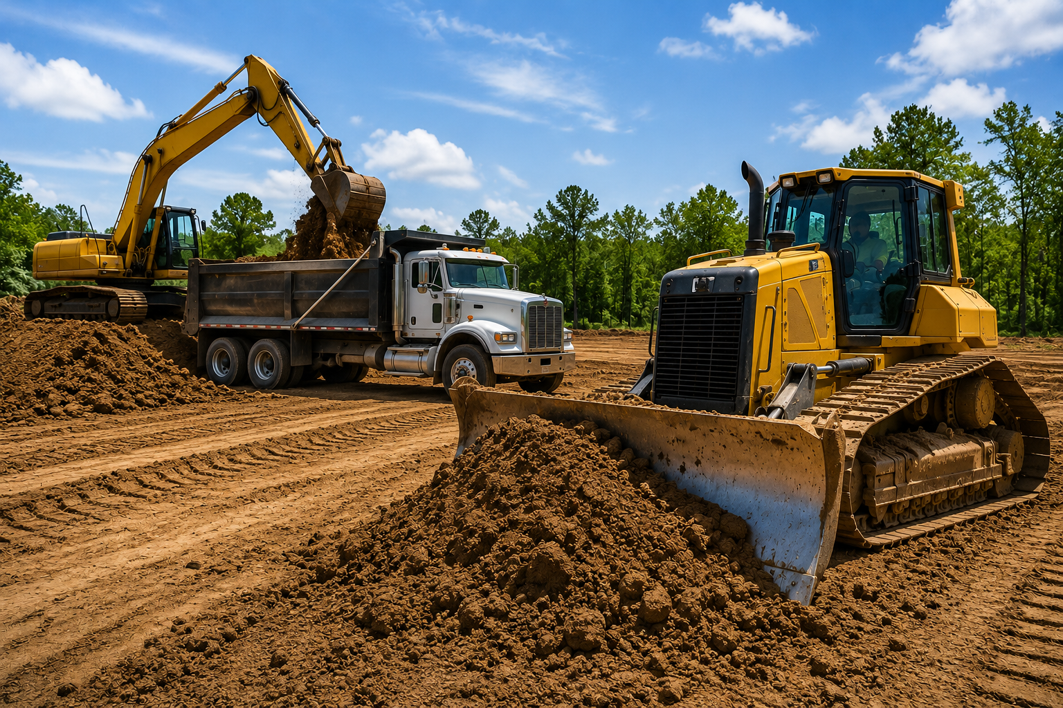 Heavy equipment moving dirt on a job site in Shreveport, Louisiana
